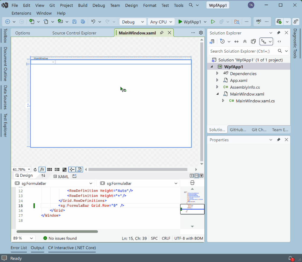 Animated screencapture of building a SpreadsheetGear WPF WorkbookView-based app in Visual Studio
